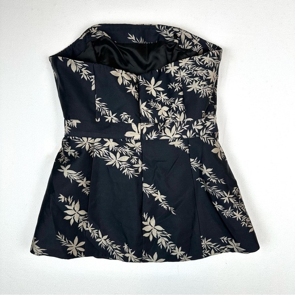 Tracey Reese Strapless Floral Top Silk/Wool Black & Beige Bustier with Bow - Picture 4 of 9